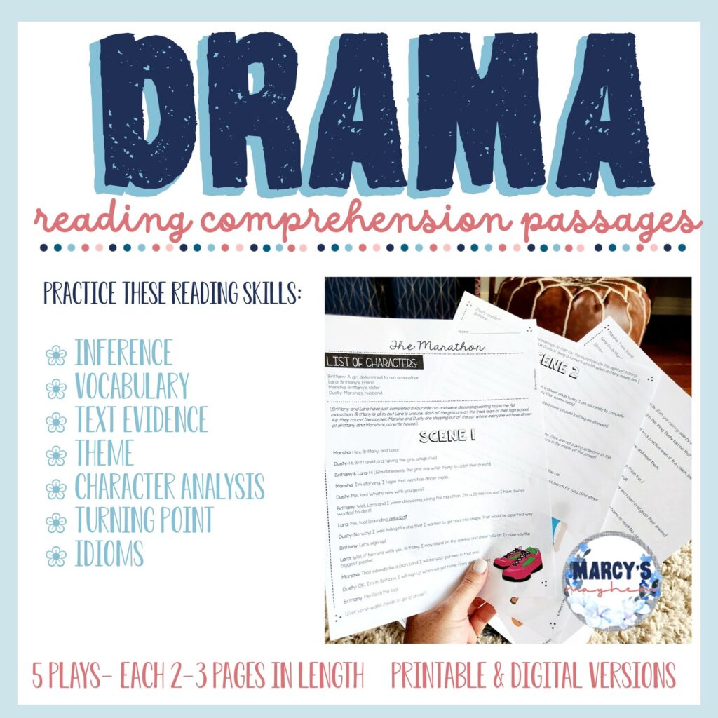 DRAMA Reading Comprehension Passages 4th, 5th - Marcys Mayhem