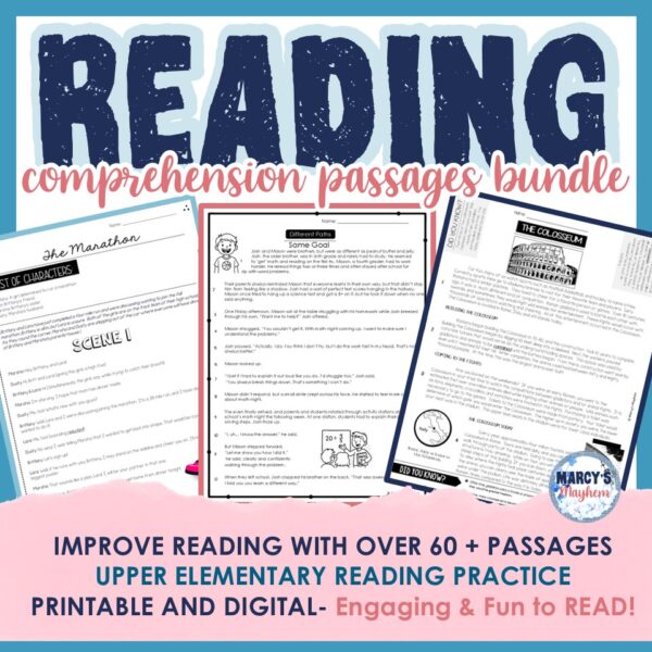 Reading Comprehension Passage Worksheets 3rd 4th 5th Grade - Marcys Mayhem