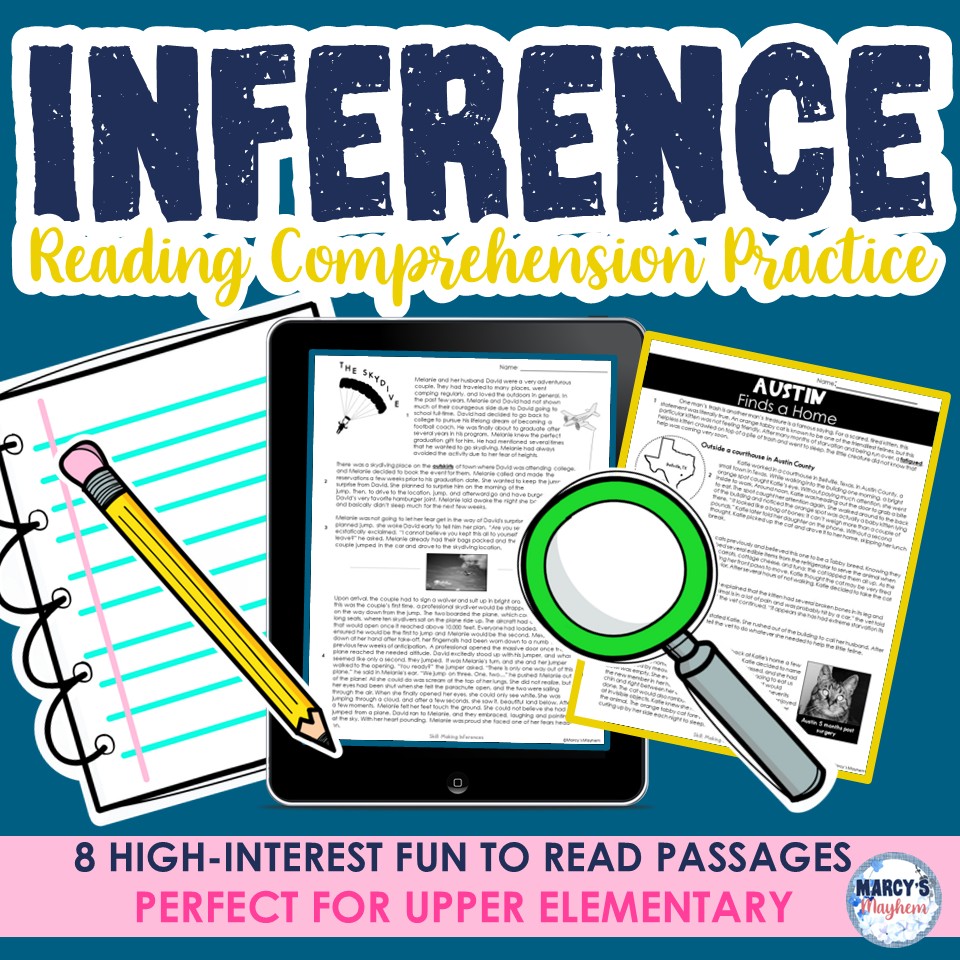 Making inferences reading passages worksheets 4th, 5th grade Marcy's Mayhem