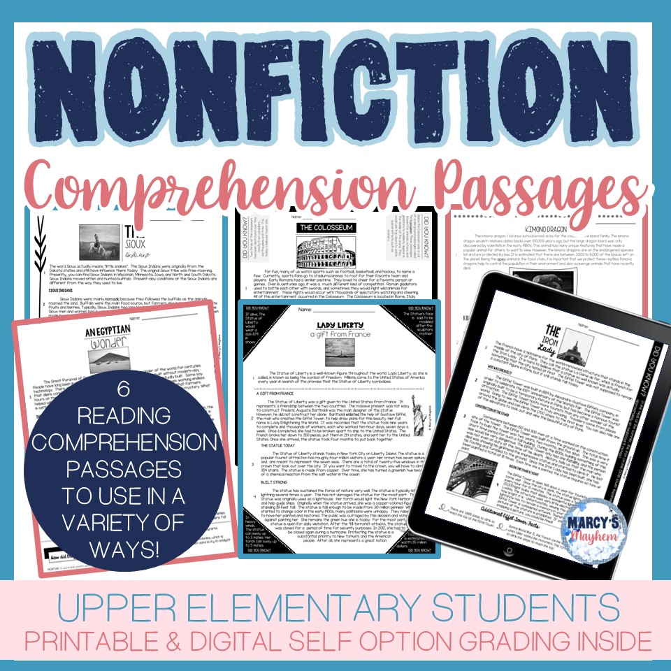 Short Reading Passages with Comprehension Questions Reading Comprehension Packet Marcy's Mayhem