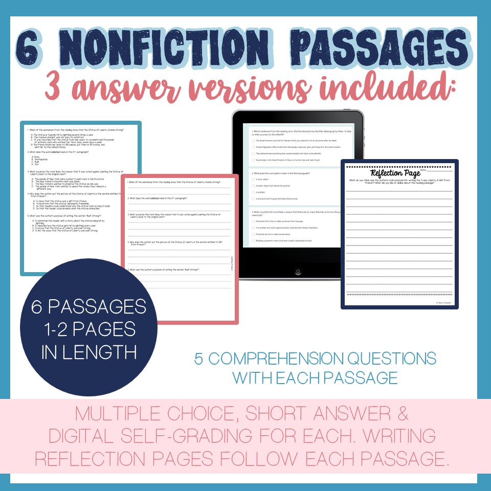 Nonfiction reading comprehension passages with questions & writing responses - Image 2