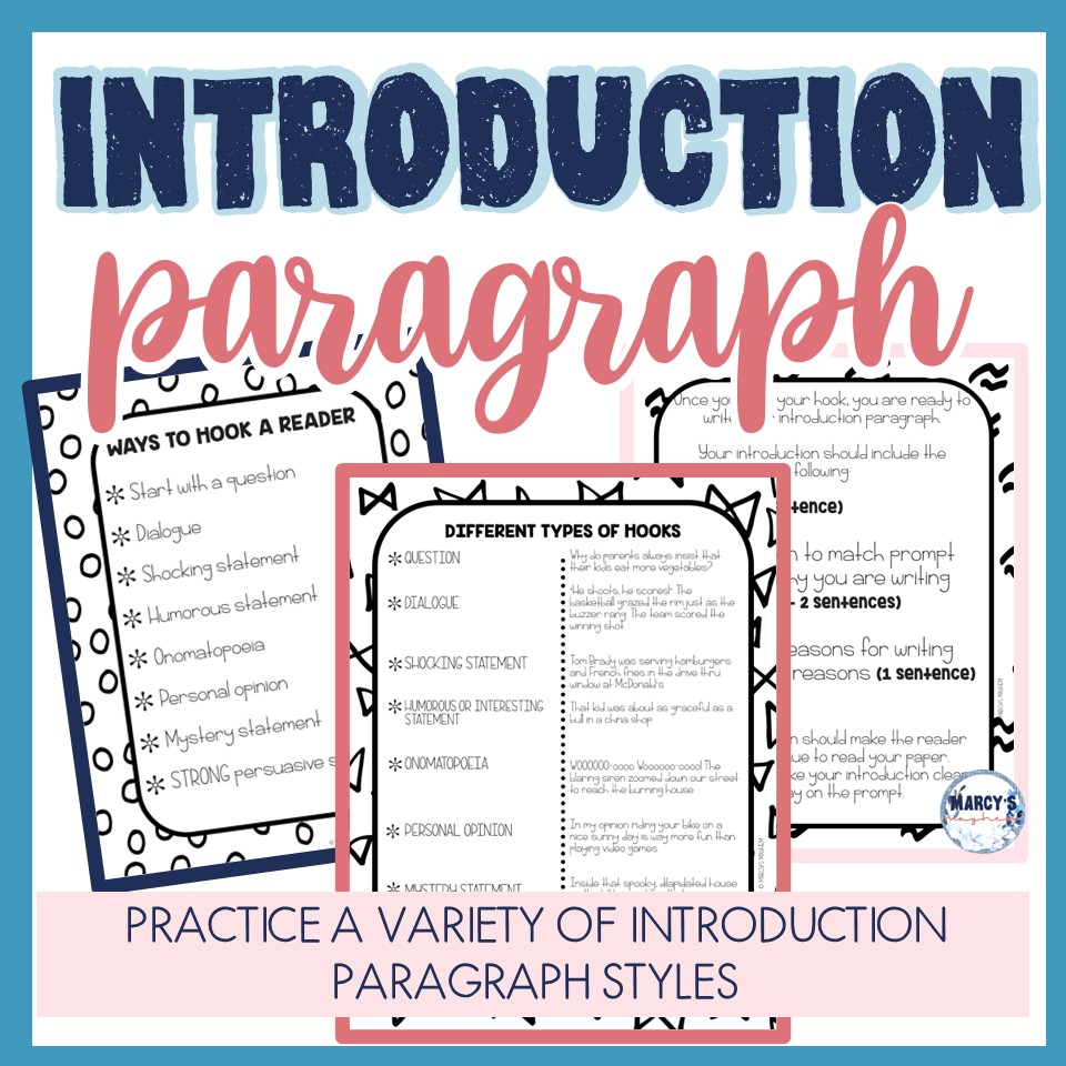 Marcy's Mayhem Writing an Introduction Paragraph Graphic Organizer Writing Hooks and Examples