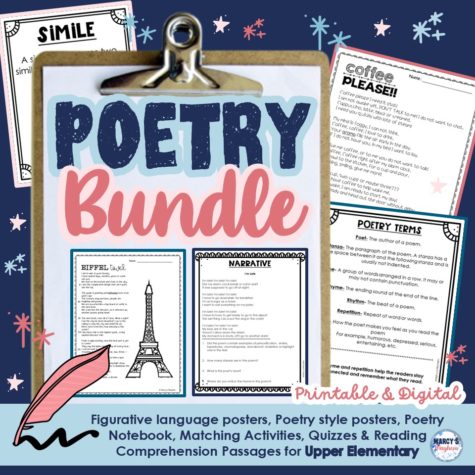 Marcy's Mayhem Types of Poetry Unit for 4th 5th grade