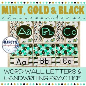 Mint, gold, and black handwriting examples cover