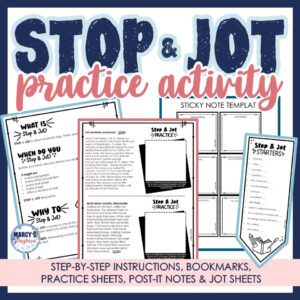 Stop and Jot Reading Response Forms Small Group Notes Story Graphic Organizer Cover