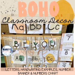 Boho classroom decor set with letters, numbers & handwriting cover