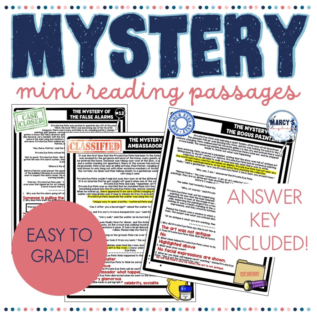 Mini mysteries reading comprehension - Marcys Mayhem