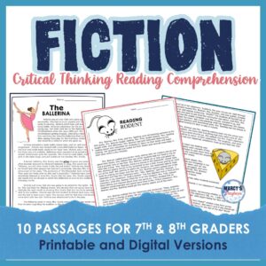 Marcy's Mayhem 7th and 8th Grade Reading Comprehension Passage Packet Critical Thinking Activities