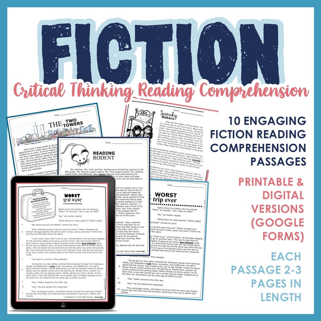 Marcy's Mayhem 7th and 8th Grade Reading Comprehension Passage Packet Critical Thinking Activities