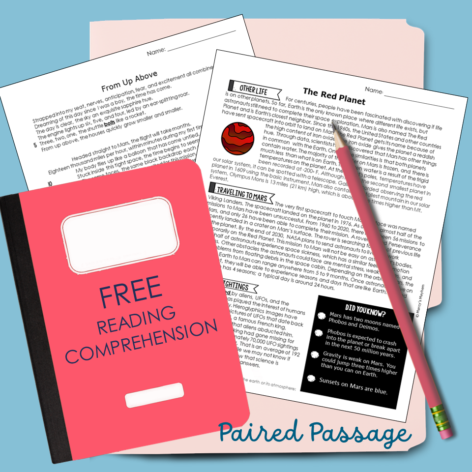 Free reading comprehension paired passage upper elementary