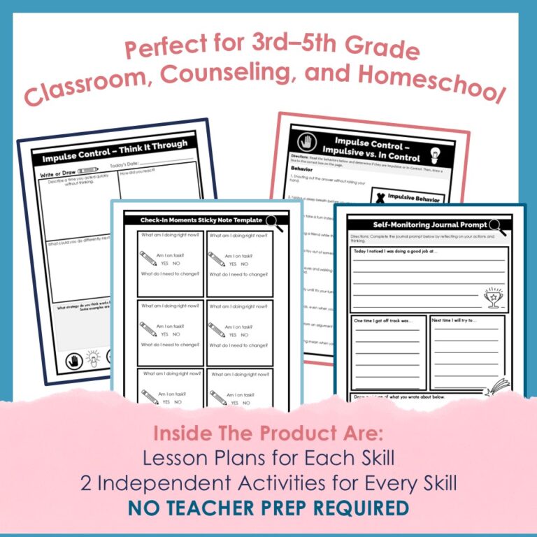Impulse Control Worksheets and Executive Functioning Activities ...