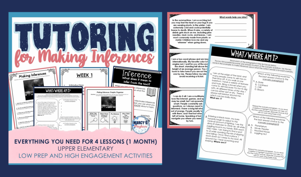Making Inferences Worksheet tutoring cover with task cards.