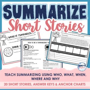 Who What When Where Why Worksheets Short Stories to Teach Summarizing Resource Cover